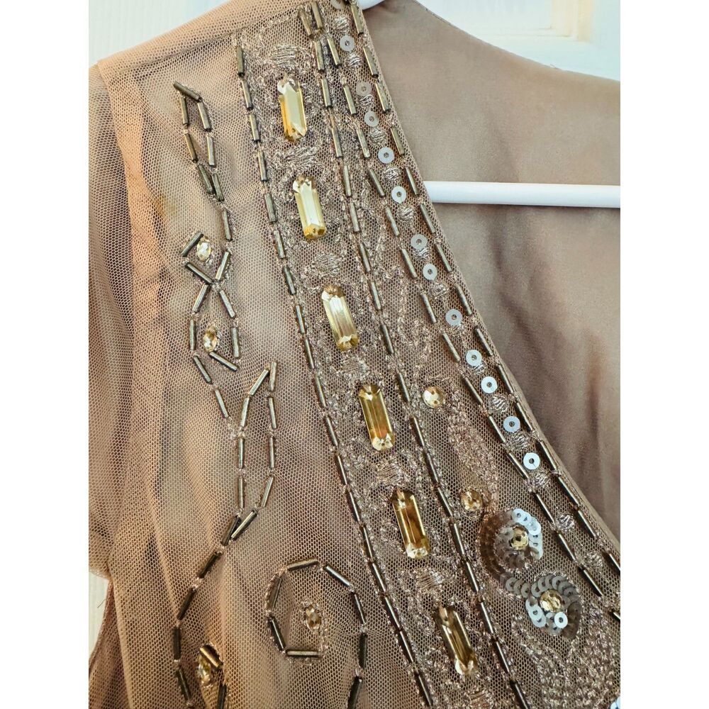 NWT Antonio Melani Nude Beige Beaded Cocktail Dress Sz 12 Embellished Sequin - Picture 10 of 12